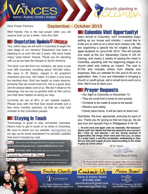 Click for a printable PDF version of our prayer letter.