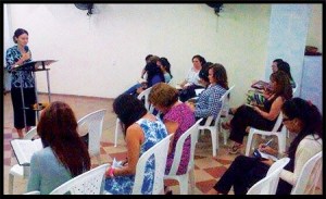 Aubrie teaching our church ladies in our monthly women's bible study